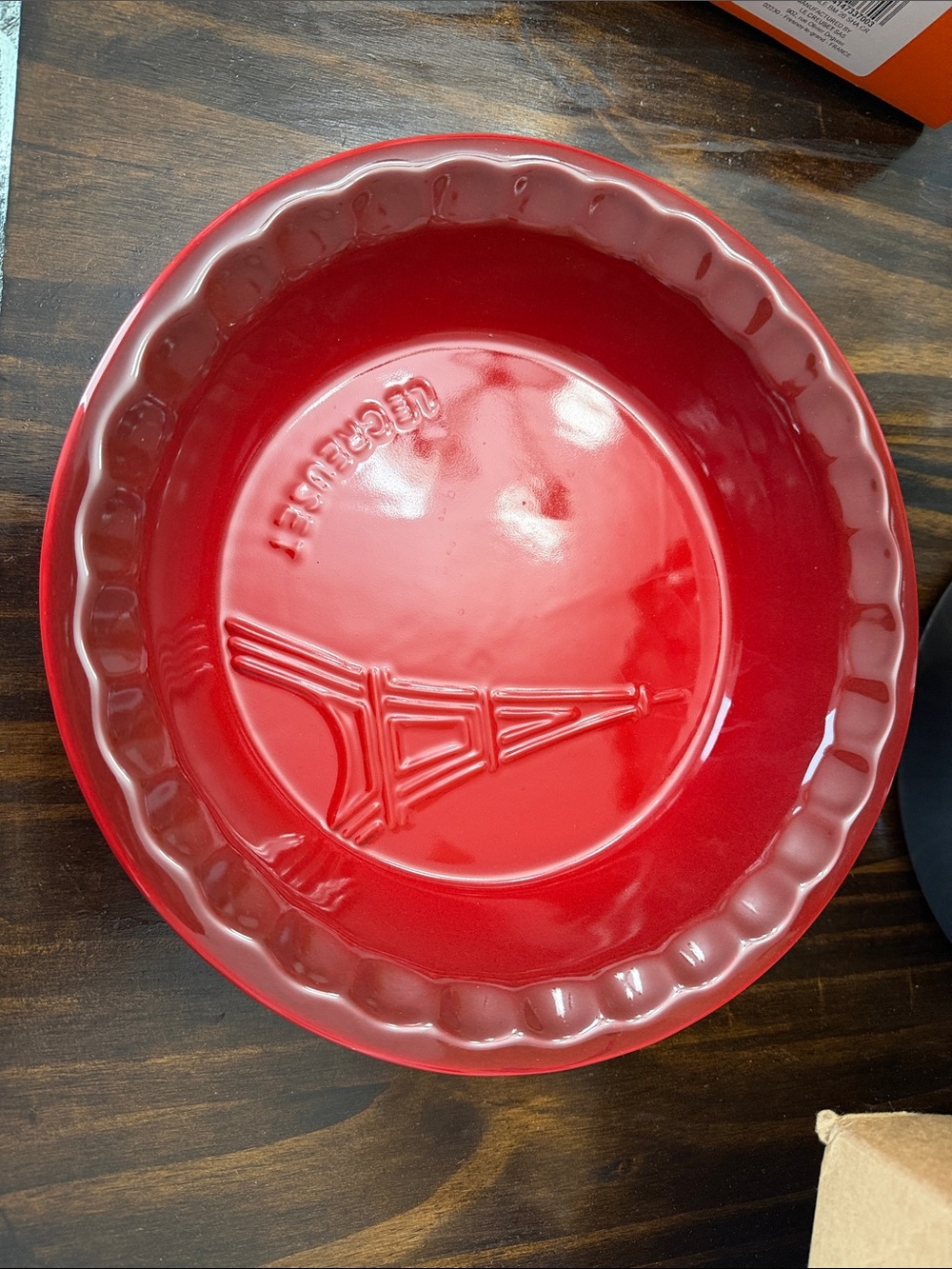 Le Creuset Red Ceramic Pie Dish with Eiffel Tower Design